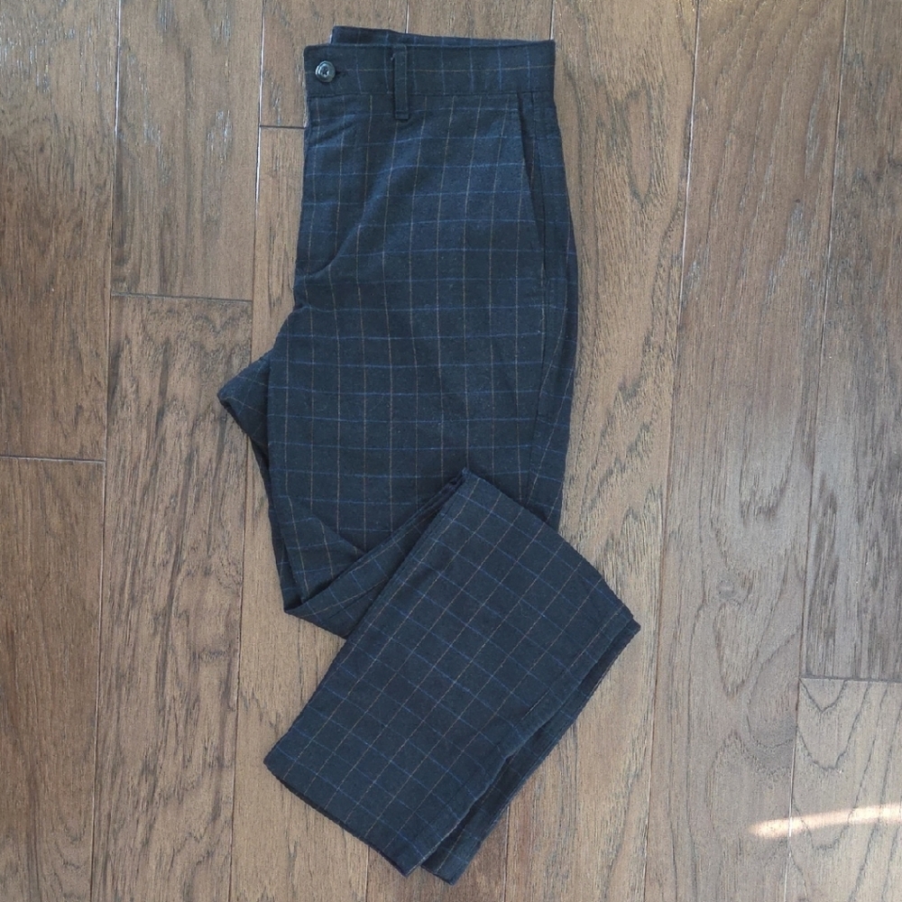 Gap Mens Slim Taper Pants - 30x32 - Blue And Tan Check